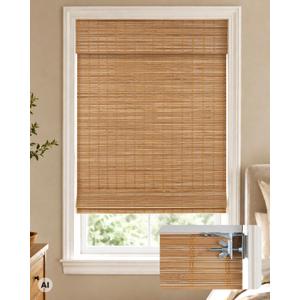 LazBlinds 100% Blackout No Drill Bamboo Roman Shades, Cordless Bamboo Blinds for Indoor Windows, Room Darkening Shades for Home & Patio, Thermal Insulated, Squirrel, 46" W x 48" H