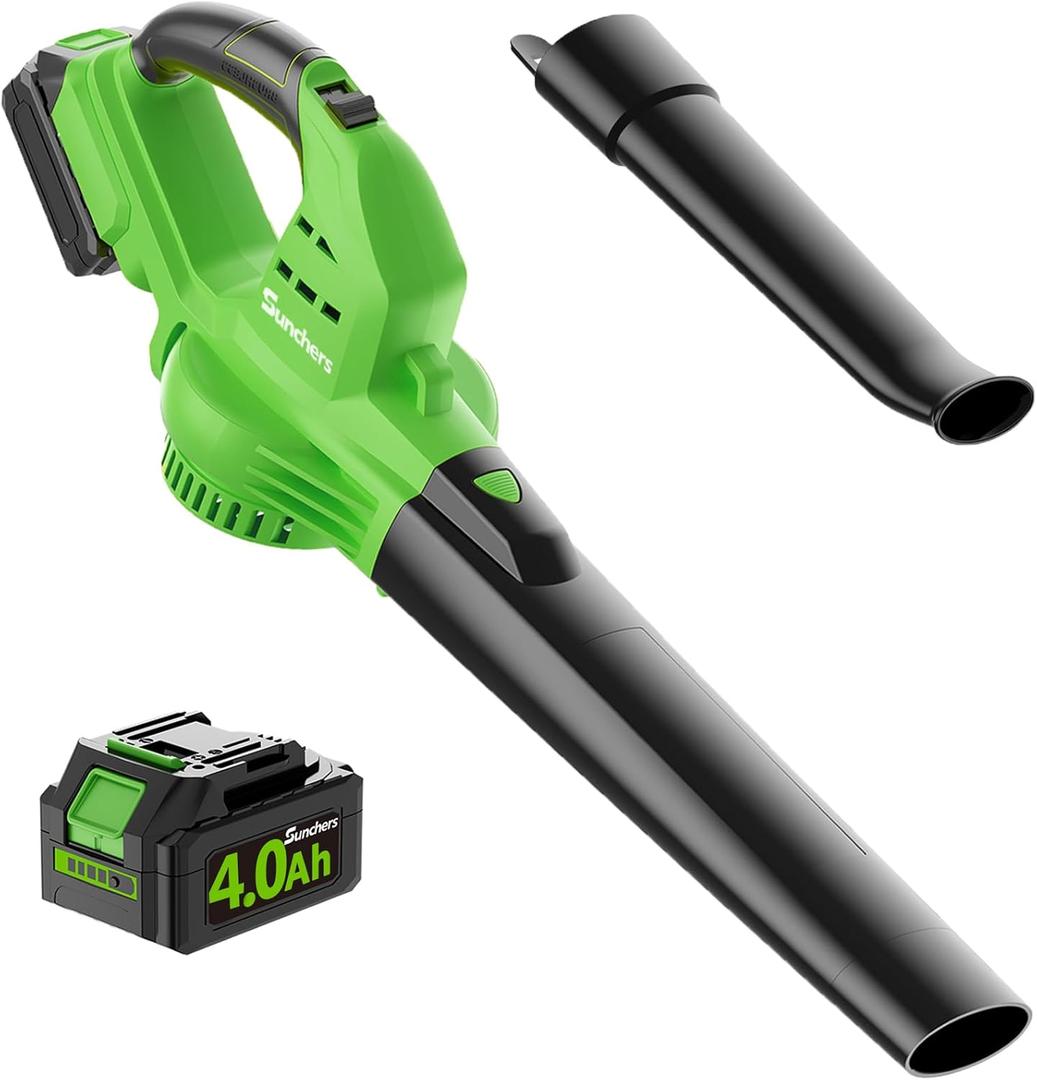 Leaf Blower Cordless with 4.0Ah Battery and Charger, 135MPH 170CFM High Speed Leaf Blower with 2 Tube, 20V Electric Leaf Cleaner, Lightweight Handheld Small Blower for Car, Garden, House, Depot, Green