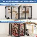 36" Tall Metal Freestanding Dog Gate with Cat Door for Indoor&Outdoor,80" Extra Wide Foldable Pet Gate,Foldable Indoor Dog Fence for Wide Openings Stairs,Deck,Yard,Doorways(4 Panels,Black)