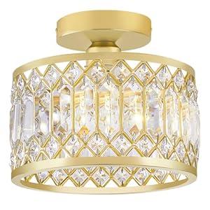 Black Crystal Ceiling Light, Modern Semi Flush Mount Ceiling Lighting Fixture, Hand Woven Flush Mount Ceiling Light for Hallway, Bedroom, Kitchen, entryway, Living Room