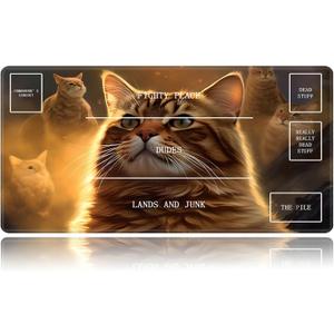 Cool Cat Card Game Mats, MTG Playmat & Mouse Pad 24" x 14", Game Play Mat with Stitched Edge for Magic The Gathering, Anime TCG Card Desk Writing Pad