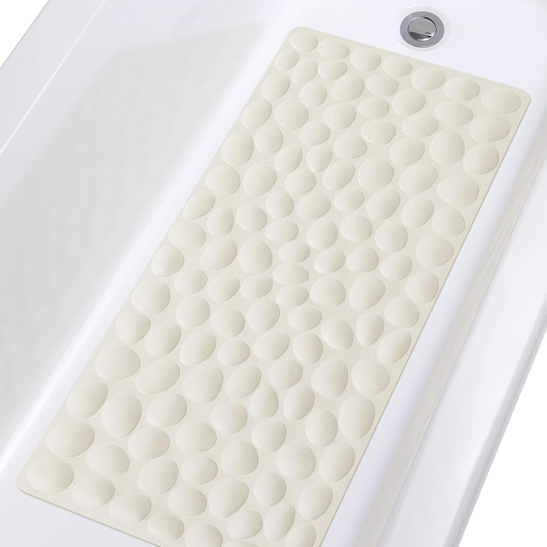 Non-Slip Bathtub Mat OTHWAY Soft Rubber Bathroom Bathmat with Strong Suction Cups (Beige) (31.5" x 16" (Rectangular))