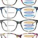 Progressive Multifocal Reading Glasses Blue Light Blocking Spring Hinge Readers Pattern Print Eyeglasses for Women (Mix Color)