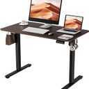 Electric Standing Desk, 43.3" x 23.6" Height Adjustable Sit Stand Desk with Splice Board for Home Office, Computer Desk Memory Preset (Black Frame, Walnut Desktop)