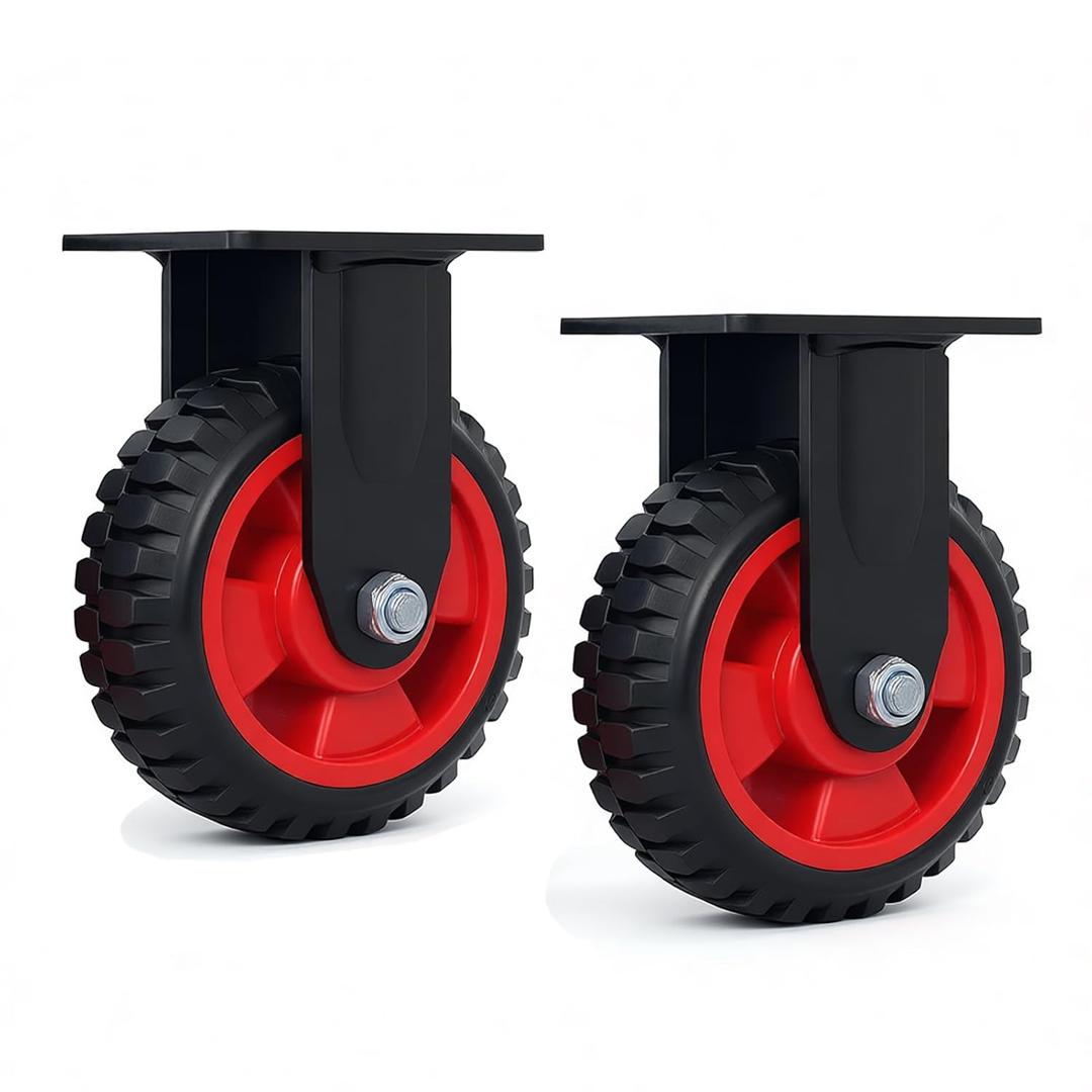 Heavy Duty Caster Wheels 6" Inch Large Solid Rubber Casters, Rigid Offroad All Terrain Outdoor Industrial Casters Wheel for Workbench, Dolly, Chic-Ken Coop, Cart, Trolley-2 Packs