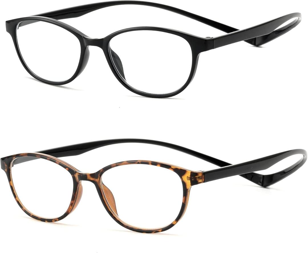 JM 2 Pack Magnetic Reading Glasses for Men Women, Hang Neck Blue Light Blocking Computer Readers Black & Tortoise +2.5