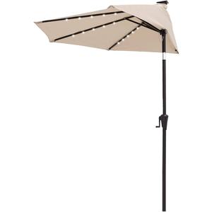 FLAME&SHADE 9 ft Half Round Solar Powered Outdoor Market Patio Table Umbrella for Wall Balcony with LED Lights and Tilt, 