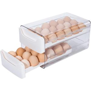 Egg Storage for Refrigerator, Egg Holder for Kitchen Countertop, PET & PP Egg Container for Fridge, Egg Dispenser for 36 Eggs, Double Layer, 18 Eggs per Layer (White)