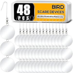 XPCARE 48 Pcs Bird Scare Discs Set, Reflective Double-Sided Bird Reflectors Upgraded Discs Set Reflective to Scare Bird Like Woodpeckers Pigeons, Ducks