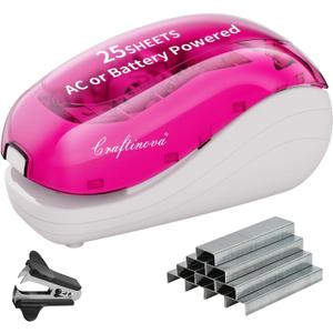 Electric Stapler-Pink,Including 2000 Staples and 1 Staple Remover, Suitable for Palm Size and high Comfort25 Sheet Capacity, AC Adapter or Battery PoweredBattery not Included
