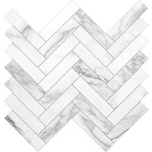 The Tiles Plaza 10-Sheet Peel and Stick Backsplash for Kitchen, 12" x 13" Carrara White Herringbone Stone Composite Self Adhesive Wall Tiles, Stick on Tiles Backsplash for Bathroom, Fireplace, Shower