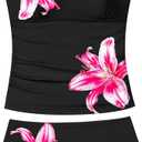 Girls Swimsuit Solid Color Tankini Contrast Trim Swimwear 2 Piece Bathing Suit Padded Swimsuits for Teens  (Black, M)