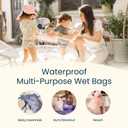 Tiny Twinkle Mess Proof Wet Bags | 2-Pack Reusable Waterproof Wet Bags for Swimsuits | Baby Clothes | Travel & Diaper Bag (Black, Green Checkers)