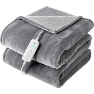 2025 Flannel Heatting Blanket, 50"x60" Soft Electric Blanket with 8 Heating Levels & 10H Timing Auto Shutdown, Quick Heating in 3 Minutes, Overheating Protection, Machine Washable, Gray