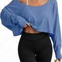 Women's Off Shoulder Mesh Crop Top Sheer See Through Long Sleeve Sexy Casual Outfit for Spring Fall (Blue, S)