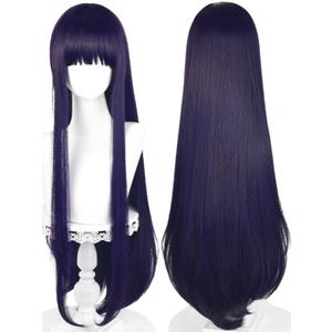 Half and Half Long Straight Purple Anime Wig with Bangs for Shirakiin Riricho Cosplay 36'' Dark Purple Wigs Deep Purple Synthetic Hair Wigs for Women Party Halloween Daily Costumes