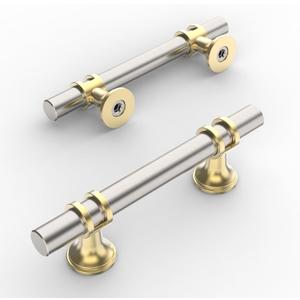 Amerdeco 10 Pack Brushed Satin Nickel and Gold Cabinet Pulls 3 Inch(76MM) Hole Centers Kitchen Cabinet Handles Cabinets Hardware Drawer Pulls ZH0058