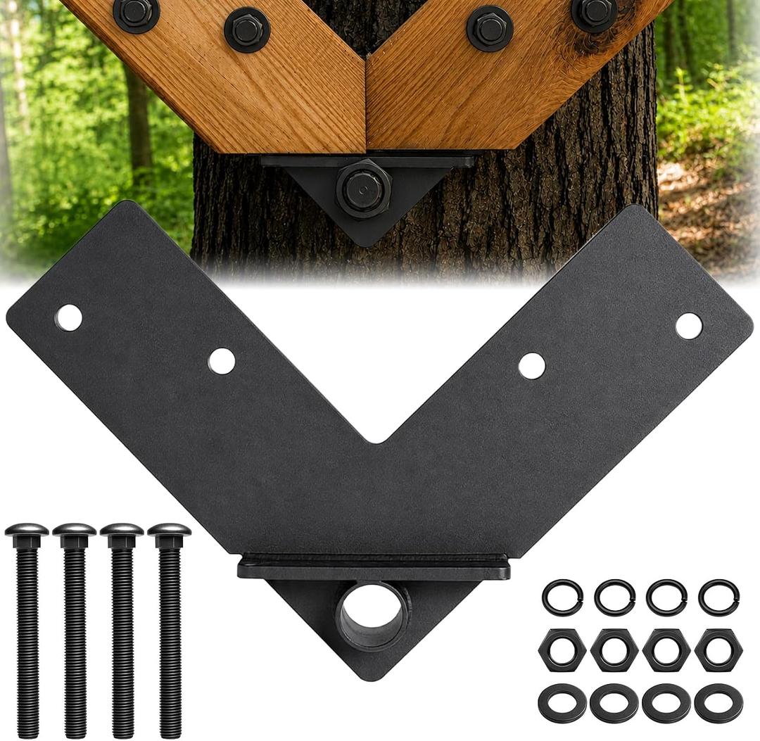 Treehouse Double Knee Brace Bracket, 1.25 Inch Tree House Bracket with 5/8" x 5" Bolts, Black Coated Carbon Steel Treehouse Hardware for Attachment and Lag Bolts