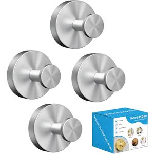 Suction Cup Hooks for Shower, Heavy Duty Towel Hooks for Walls No Damage, Suitable for Hanging Towels, Robes, Coats, Holds 15 lbs-4pack, Brushed Silver