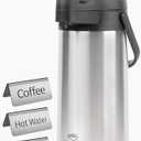 Cresimo 102oz Airpot Coffee Dispenser with Pump & Stainless Steel Table Tent Signs - 3L Airpots for Hot Beverages