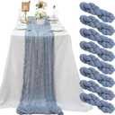 8 Pack Dusty Blue Cheesecloth Table Runner 10Ft Gauze Cheese Cloth Table Runner 35x120Inch Romantic Boho Table Runners for Wedding Anniversary Birthday Party Bridal Baby Shower Engagement Table Decor