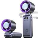Handheld Portable Fan with Ice Cooler,Speed (1-199) 5500mAh Rechargeable Personal Fan,[20H Cooling Time] Super Mini Yet Powerful [20000 RPM] Small Pocket Fans for Travel/Outdoor/Office,Grey Purple