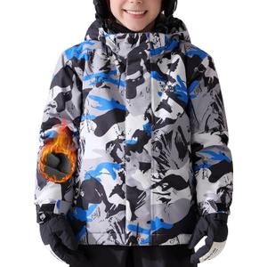 FREE SOLDIER Boys Girls Waterproof Ski Jacket Fleece Lined Warm Winter Snow Coat Kids Winter Jacket with Detachable Hood (6-7 Years, Green Camo)