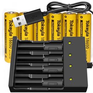 6Pcs 18650 Rechargeable Battery With 18650 Rechargeable Battery Charger,Universal Charger for 18650 Rechargeable 3.7V Li-ion Battery (6Pcs Battery+Charger)