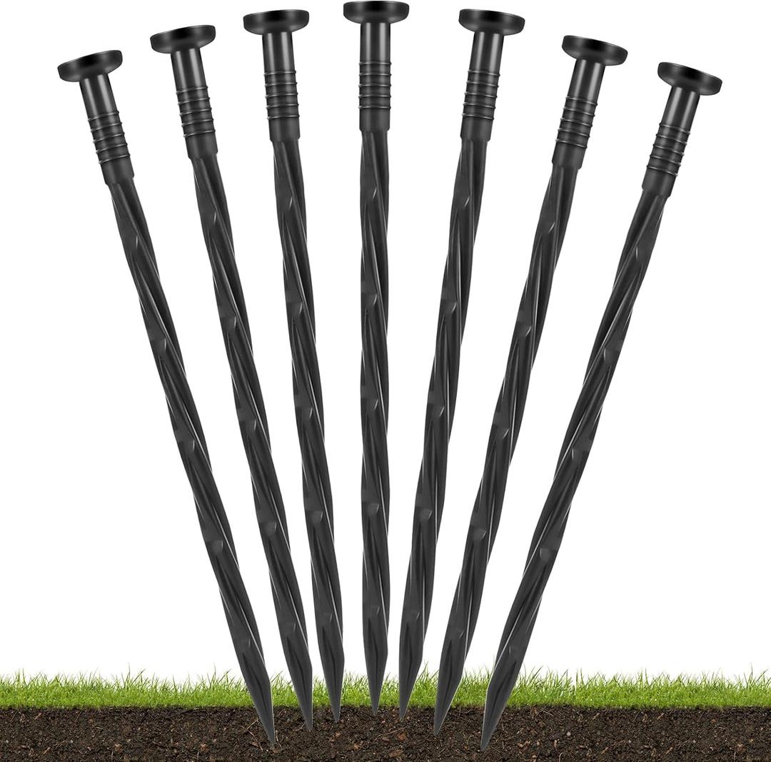 100 Pack Plastic Landscape Anchoring Stakes Plastic Edging Garden Spikes Spiral Ground Stakes Nylon Spikes for Paver Edging, Weed Barriers, Turf, House Construction