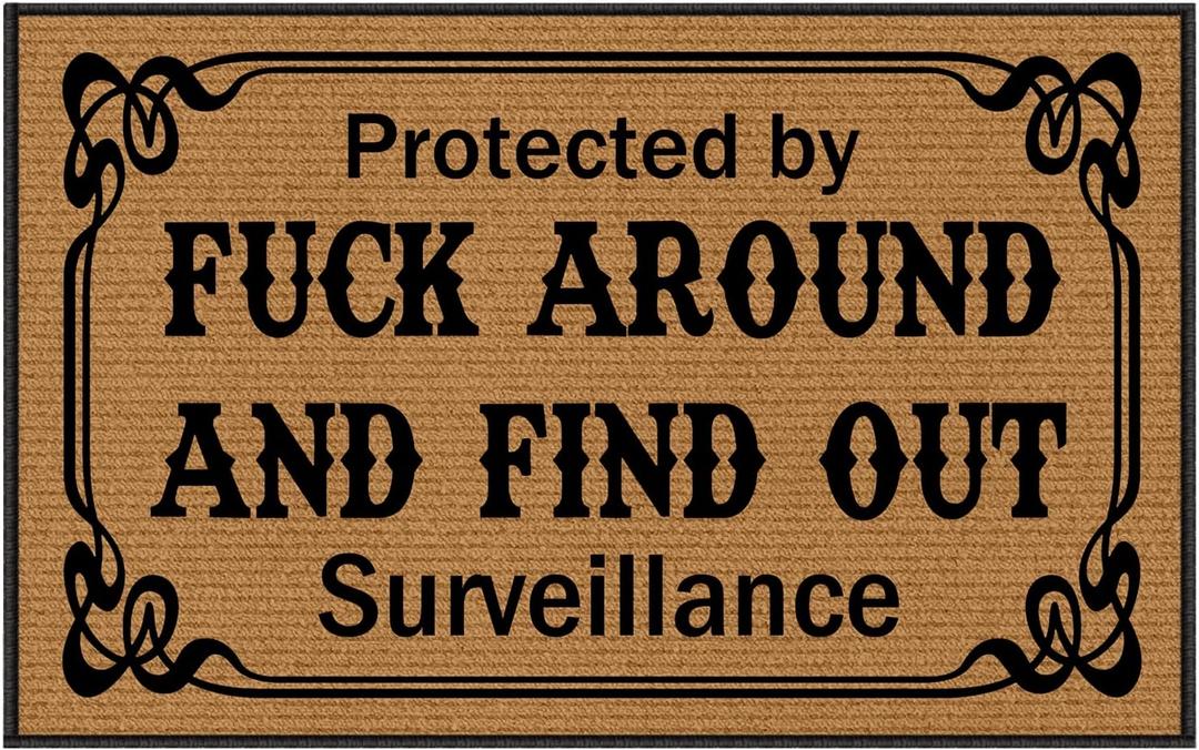 Indoor Floor Mats for Home Entrance, Funny Doormats for Front Door Protected by Fuck Around and Find Out Surveillance Rubber Backing Protect The Floor 30X18 Inch