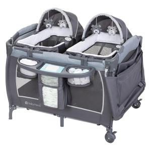 Baby Trend Lil Snooze Deluxe III Nursery Center Playard for Twins, Cozy Grey