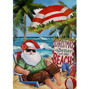 Retro Christmas is Better at The Beach Small Decorative Santa Xmas House Yard Coastal Winter Holiday Nautical Sea Hawaii Metal Tin Sign Decoration for Garage Yard Home Outdoor 8x12 Inch