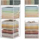 Closet Organizers and Storage - Stackable, Space Saving, Foldable Iron Mesh Bins with Adjustable Plate for Home Closet Organizer System, White