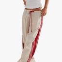 Hongsui Women's Wide Leg Pants Drawstring High Rise Side Striped Slouchy Palazzo Pants with Pockets, Size S