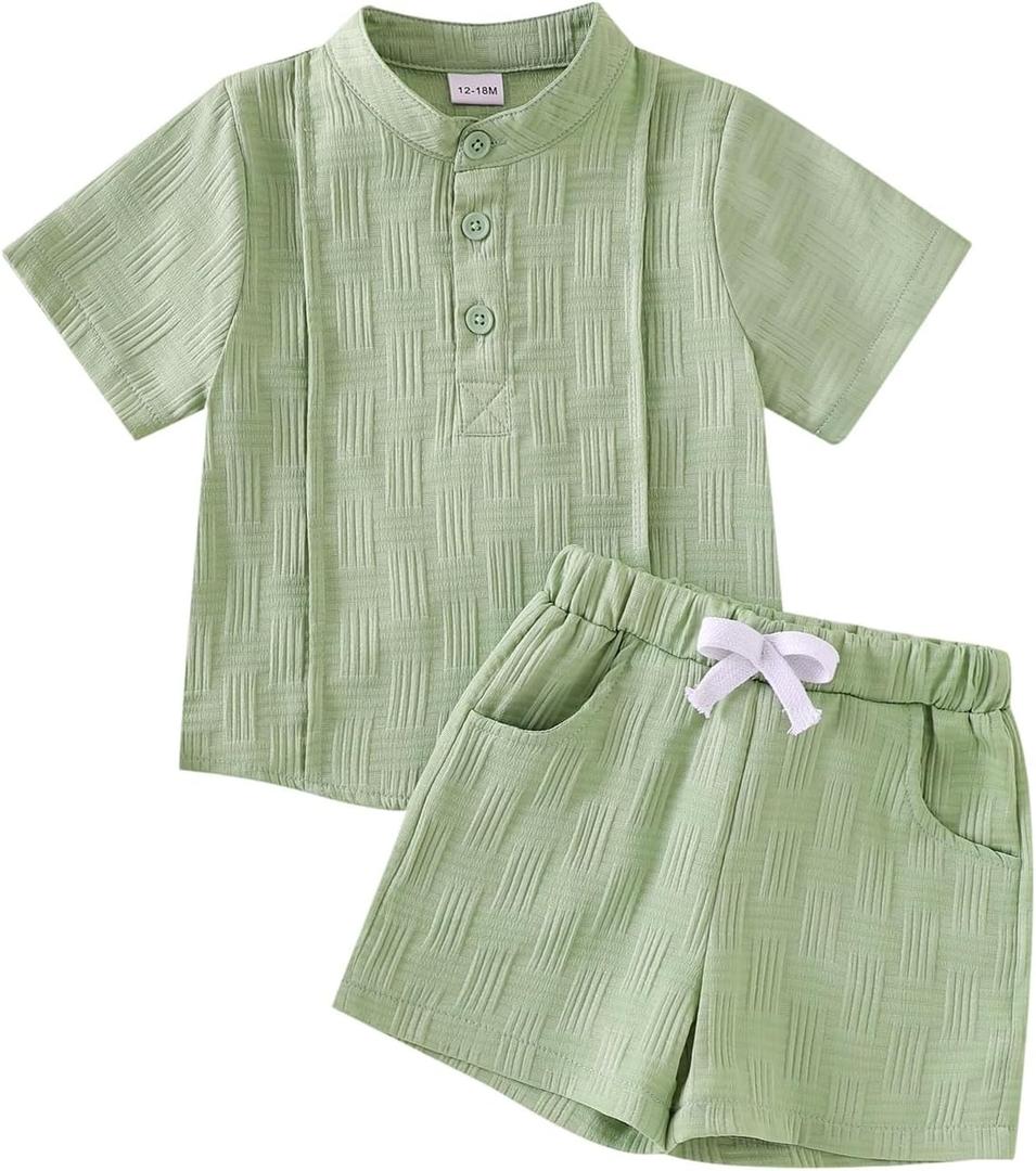 Baby Boy Clothes Toddler Summer Outfits Short Sleeve Henley Shirt & Shorts Set with Pocket 4-5T