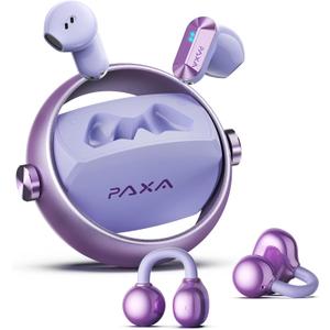 2 in 1 Clip on Open Ear Headphones Wireless Earbuds, 0 Delay Bluetooth 6.0, Ultra-long 140H Play, Auto L-R Recognition Touch Control, Hybrid Noise Reduction for Work Fitness Daily Use, Ctbuds Purple