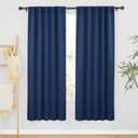 RYB HOME Curtains for Living Room - Blackout Curtains Sunlight Block Privacy for Dining Bedroom Bay Window French Door Decor, W 42 x L 72, Navy, 1 Pair