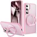 for Samsung Galaxy S25 Case with 360Rotatable Magnetic Ring Stand Compatible with Mag-Safe Military Protection Shockproof Matte Translucent Phone Cases for Samsung Galaxy S25,Pink