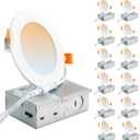 DLLT LED Recessed Ceiling Lights: 12 Pack 4 Inch 5CCT Ultra-Thin Lighting with Junction Box for Bedroom - 900LM Brightness 9W Eqv 90W Dimmable Canless Wafer Downlight with ETL&FCC