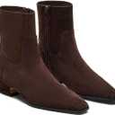 Coutgo Womens Booties Low Heel Ankle Boots Square Pointed Toe Chunky Heel Side Zipper Dressy Fall Boots Shoes (7.5, Chocolate)