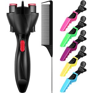 Honoson Hair Braider Set, 6 Pieces Automatic Hair Braider with Electronic Hair Braiding Tool Machine and Crocodile Hair Clips for DIY Hair Styling (Bright Color)
