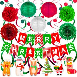Labeol Christmas Party Decorations - Paper Fan, Flower Ball, Merry Christmas Banner, Xmas Hanging Swirls