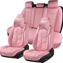 Pink Car Seat Covers, Full Set Seat Covers for Cars with Head Pillow, Leatherette Auto Seat Protectors Car Seat Cushions, Front and Rear Seat Protectors Fit for Most Sedans SUV Pick-up Trucks