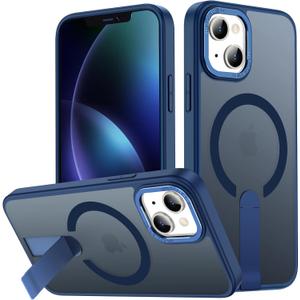 for iPhone 14 Case with Kickstand, Compatible with MagSafe, [Invisible Stand] Anti-Slip Shockproof Military-Grade Protection, Magnetic Slim Translucent Phone Case for iPhone 14 (Blue)