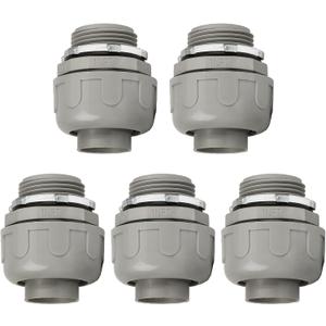 Conduit Connectors, 1 Inch Liquid Tight Connector NPT Non-Metallic for PVC Electrical Flexible Conduit Fittings, 180 Degree Straight, UL Listed for Home Outdoor Tubes Tools, Grey (5-Pack)