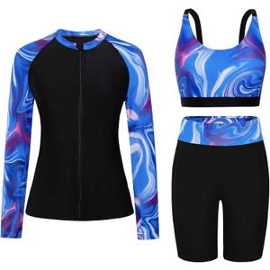 Arolina Womens Rash Guard Long Sleeve Swim Shirts Swimsuit 2025 Bathing Suit with Womens Swim Shorts & Two Pockets (Medium, Purple Ripples)