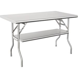HARDURA Folding Stainless Steel Table 30X48 Inches with Adjustable Undershelf and Legs NSF Commercial Portable Folding Prep Table for Restaurant Kitchen Home and Hotel
