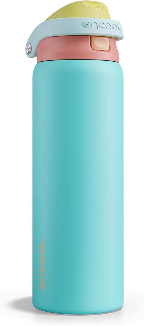 ENCOOL Leakproof Insulated Water Bottle with Straw Dual-Sip Water Bottle Bag-Safe Design for Work, Commute & Gym Keeps Drinks Cold All Day, 32 oz, Orange-Reef Blue