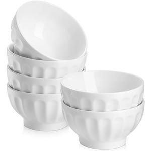 Samsle 22 OZ Ceramic Soup/Cereal Bowls - White Bowls Set of 6 -Round Bowls for Cereal, Soup, Ice Cream, Fruit, Pasta, Salad, Rice - Dishwasher & Microwave Safe