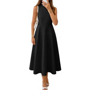 ZESICA Women's Summer Sleeveless Midi Cocktail Dresses 2026 Formal Elegant Flowy A Line Wedding Guest Party Dress, XL